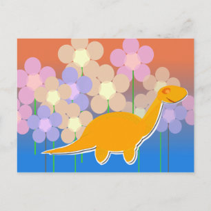 Postale Dinosaure mou dans le champ de fleurs Carte postal