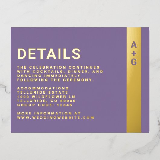 Postale D'invitation À Feuilles D'aluminium Carte de boîtier pourpre Détails (Recto)