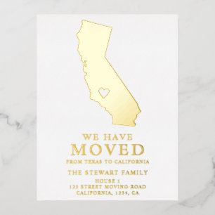 Postale D'invitation À Feuilles D'aluminium Carte de l'état de la Californie coeur d'or déména