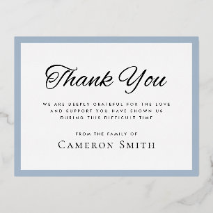 Postale D'invitation À Feuilles D'aluminium Carte de remerciements de sympathie bleu poussiére