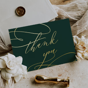 Postale D'invitation À Feuilles D'aluminium Carte de remerciements romantique Emerald et Gold