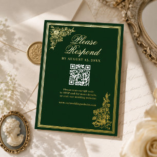 Postale D'invitation À Feuilles D'aluminium Carte de réponse de mariage Régence émeraude vinta