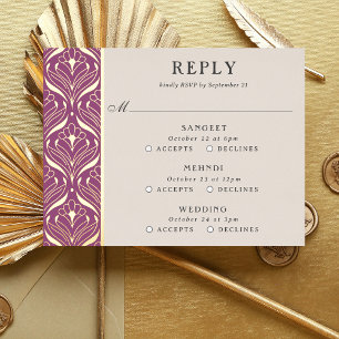 Postale D'invitation À Feuilles D'aluminium Carte RSVP Art Deco Gold Floral Mariage multi-évén