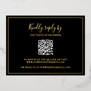Postale D'invitation À Feuilles D'aluminium Carte RSVP Foil Mariage de code QR noir traditionn