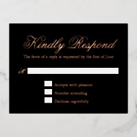 Carte RSVP Mariage Formelle Noire Traditionnelle