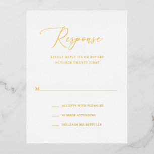 Postale D'invitation À Feuilles D'aluminium Carte RSVP simple Formal Elegant Gold Foil Mariage