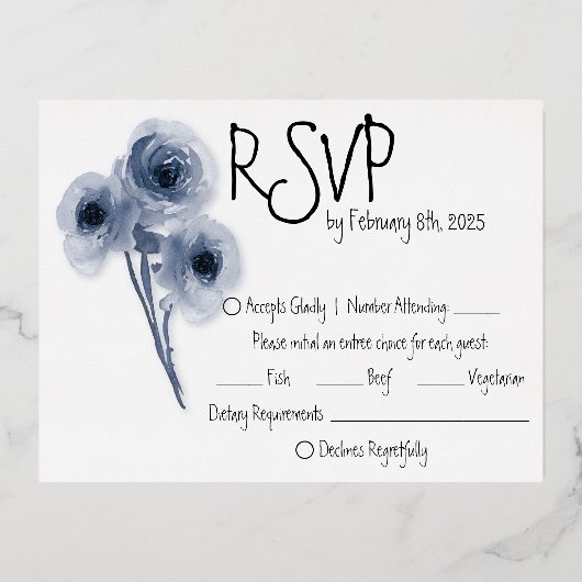 Postale D'invitation À Feuilles D'aluminium Carte RSVP Soft Blue Flower Wedding (Recto)