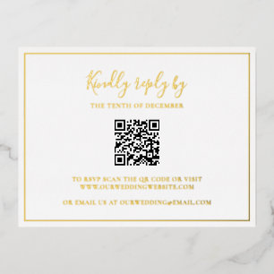 Postale D'invitation À Feuilles D'aluminium Carte SVP SVP classique QR Code élégant mariage