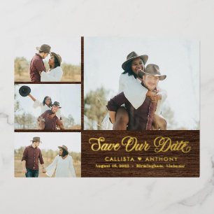 Postale D'invitation À Feuilles D'aluminium Country Side FOIL Rustic Enregistrer La Date Carte