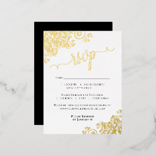 Postale D'invitation À Feuilles D'aluminium Elégant noir avec Gold Foil Mariage carte RSVP