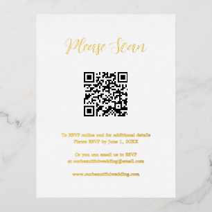 Postale D'invitation À Feuilles D'aluminium Elégante carte de boîtier Mariage de code QR Gold