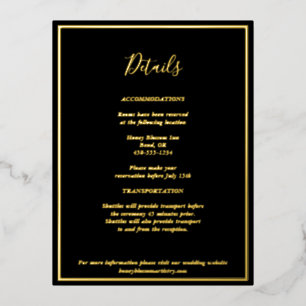 Postale D'invitation À Feuilles D'aluminium Élégante carte de boîtier moderne Black Gold Détai