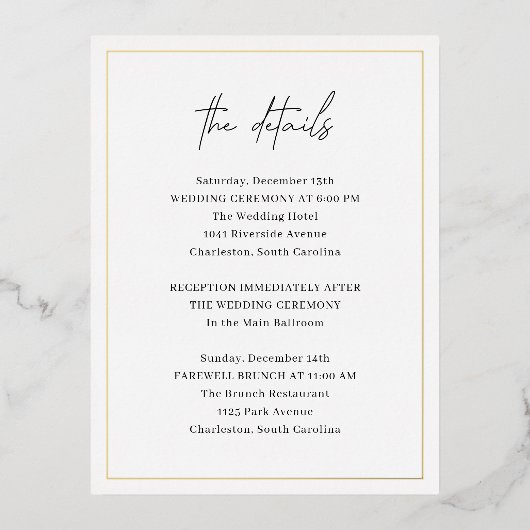 Postale D'invitation À Feuilles D'aluminium Élégante carte de clôture de mariage (Recto)