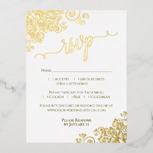Postale D'invitation À Feuilles D'aluminium Élégante huile d'or sur carte RSVP de mariage blan