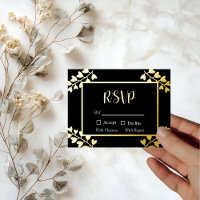Fleurs cardiaques sur carte RSVP en or noir