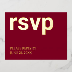 Postale D'invitation À Feuilles D'aluminium Foil RSVP Bourgogne Stylish Repas Choix Carte Post