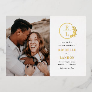 Postale D'invitation À Feuilles D'aluminium FOIL Wreath tendance Enregistrer la date Carte pos