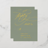 Postale D'invitation À Feuilles D'aluminium Huile d'or romantique | Carte Sage Green RSVP simp (Recto/Verso)