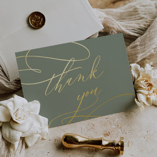 Postale D'invitation À Feuilles D'aluminium Sage romantique Carte de remerciements vert et or 