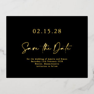 Postale D'invitation À Feuilles D'aluminium Simple Black Gold Luxe Foil Enregistrer la carte p