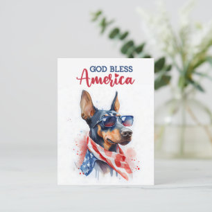 Postale Doberman patriote, Dieu bénisse l'Amérique Carte p