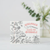 Postale Doodles de l'école Bienvenue Retour à la carte pos (Debout devant)