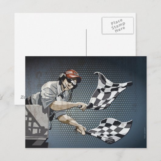 Postale Drapeau À damiers course automobile de carte posta (Devant / Derrière)