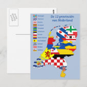 Postale Drapeau de province sur la carte Hollande (Devant / Derrière)