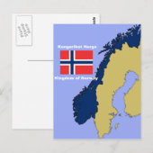 Postale Drapeau et carte de la Norvège (Devant / Derrière)