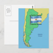 Postale Drapeau et carte de l'Argentine (Devant / Derrière)