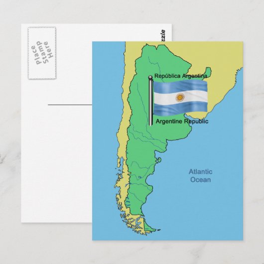 Postale Drapeau et carte de l'Argentine (Devant / Derrière)