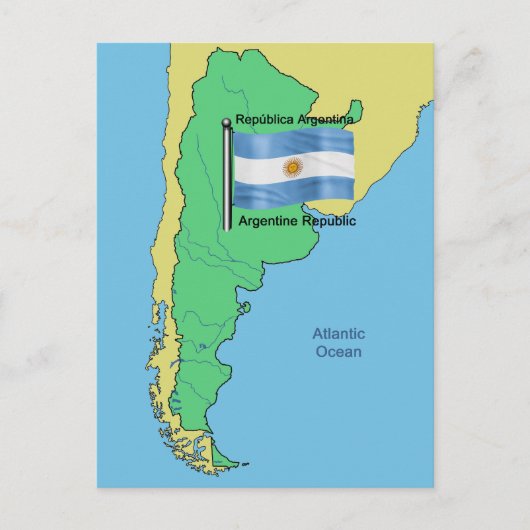 Postale Drapeau et carte de l'Argentine (Devant)