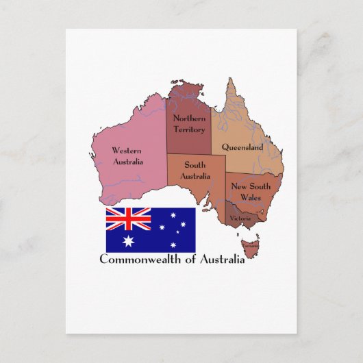 Postale Drapeau et carte de l'Australie (Devant)