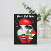 Postale Drapeau et carte du Liban sur le visage de la fill (Debout devant)