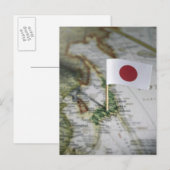 Postale drapeau japonais sur la carte (Devant / Derrière)