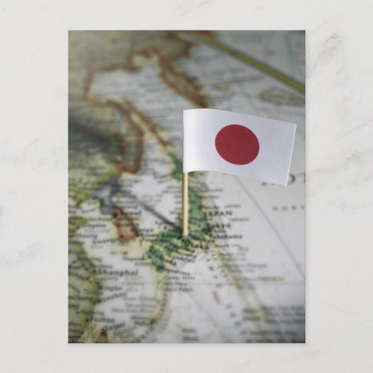Postale drapeau japonais sur la carte (Devant)