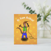 Postale Drôle lézard chantant caricature vert violet carte (Debout devant)