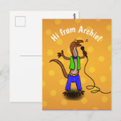 Postale Drôle lézard chantant caricature vert violet carte (Devant / Derrière)