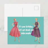 Postale Drôle Retro Femmes Laissons Enfoncer Carte Anniver (Devant / Derrière)