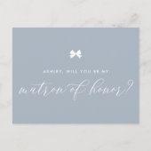 Postale Dusty Blue Bow Serez-vous ma carte Matron d'honneu (Devant)