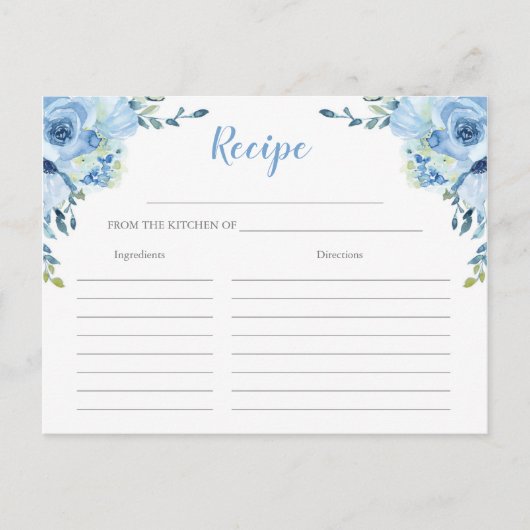 Postale Dusty Blue floral argent nuptiale carte de recette (Devant)
