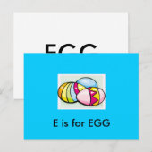 Postale "E" est pour la carte de poche Alphabet Oeuf (Devant / Derrière)