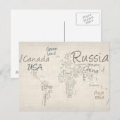 Postale Écriture de la carte du monde (Devant / Derrière)