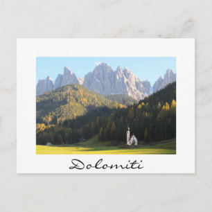 Postale Église avec Dolomites montagne blanc texte carte p