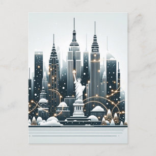 Postale Élégance des Fêtes de New York - Carte de Noël Per