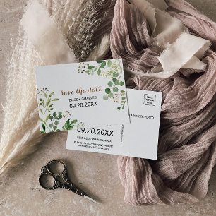 Postale Elégant Eucalyptus Green Enregistrer la carte Date