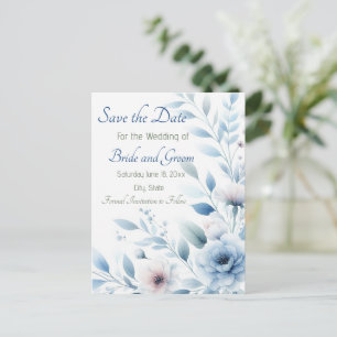 Postale Élégant floral bleu, carte de sauvegarde de date