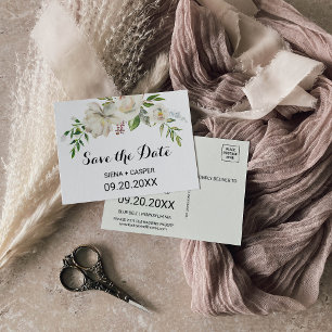 Postale Elégant Hiver White Peony Enregistrer la carte Dat