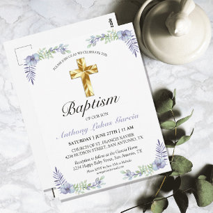 Postale Elégant Lavender Gold Cross Baby Baptism Carte Pos