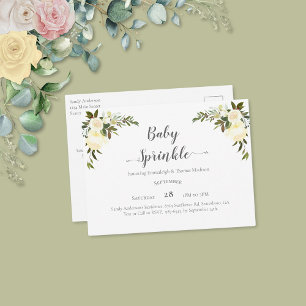 Postale Elégante Bébé saupoudrer Roses Blanches Carte post